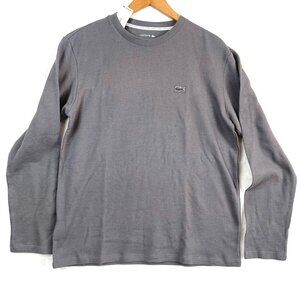 Lacoste Sleepwear Mens L Gray Waffle Knit Thermal Long Sleeve Lounge T Shirt
